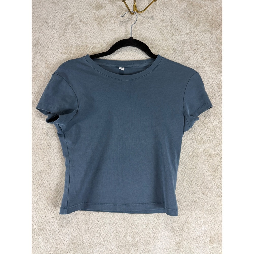 Uniqlo Womens Short Sleeve Crew Neck T-Shirt Slate Blue Ribbed Size S 445760